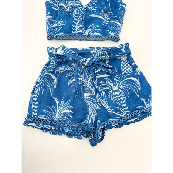 Z & L ZL Europe Sol Palmera Palm Shorts & Crop Top Bralette Set Blue White S - Picture 3 of 7